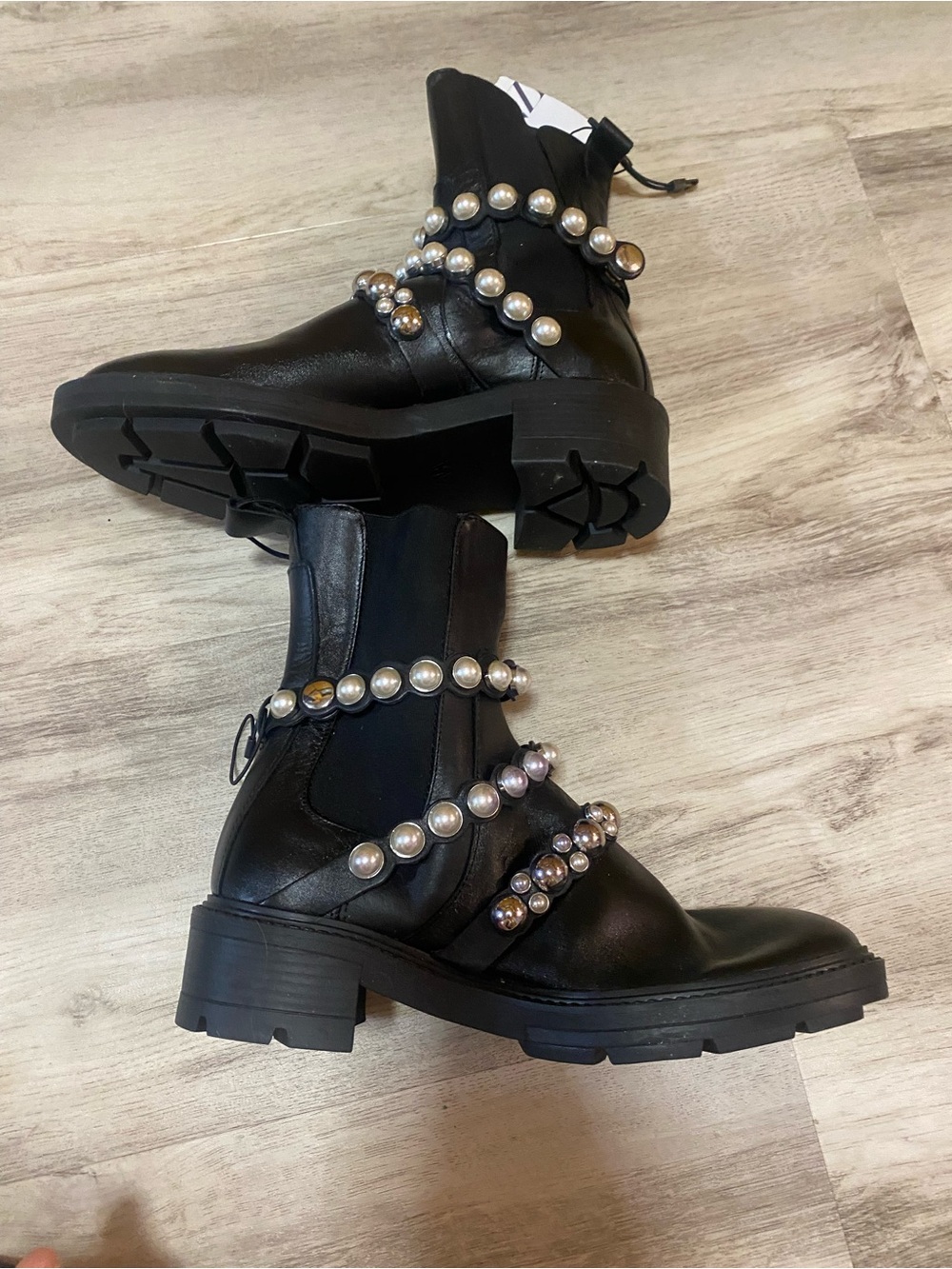 Zara Black Ankle Boots with Silver Pearl & Stud Straps - Picture 13 of 16